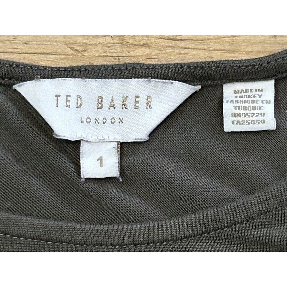 Ted Baker Women’s Size 1 Olive Green Butterfly Beaded Sleeves Top - Picture 6 of 8